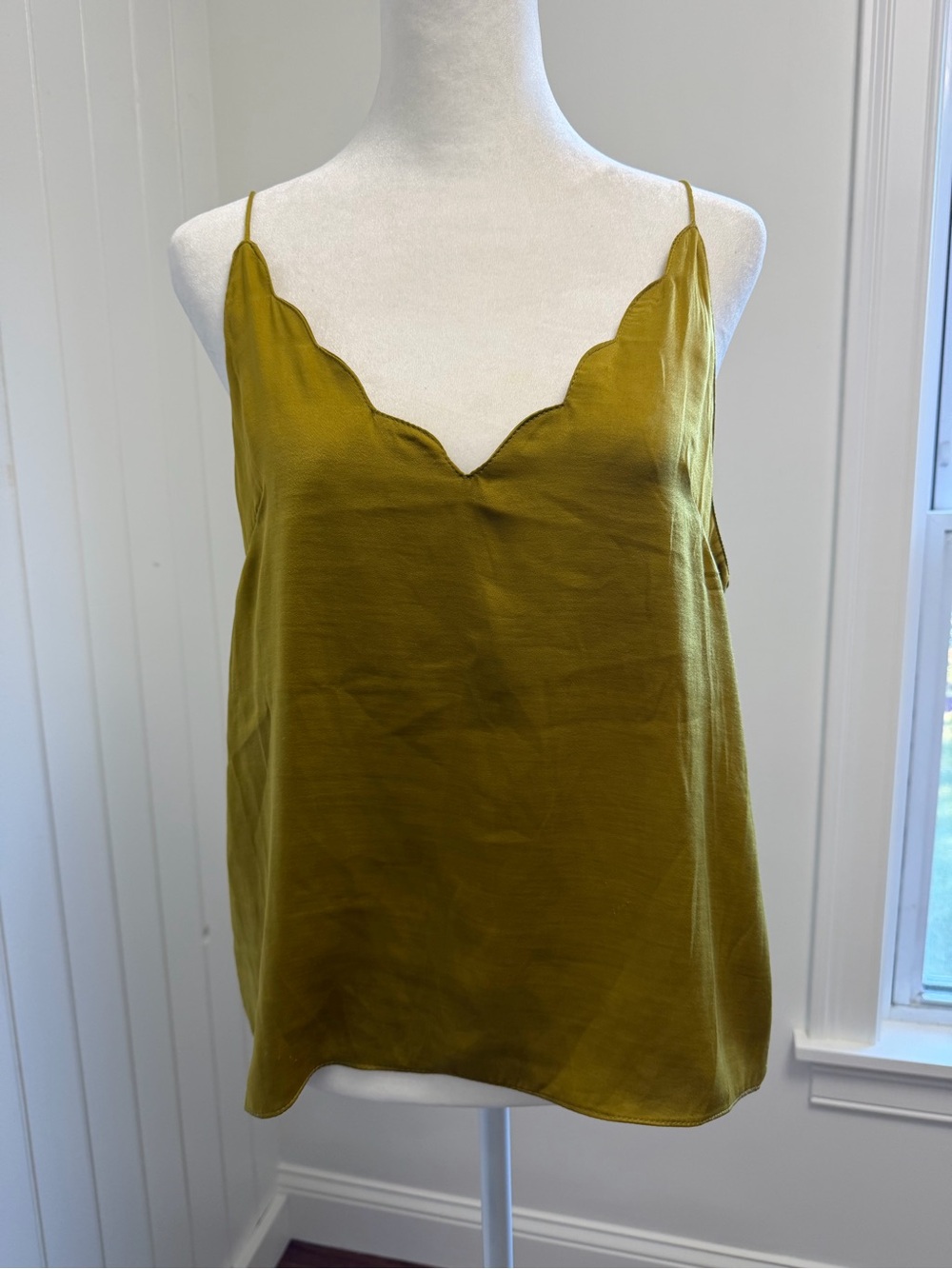 Topshop Olive Green Scalloped Cami